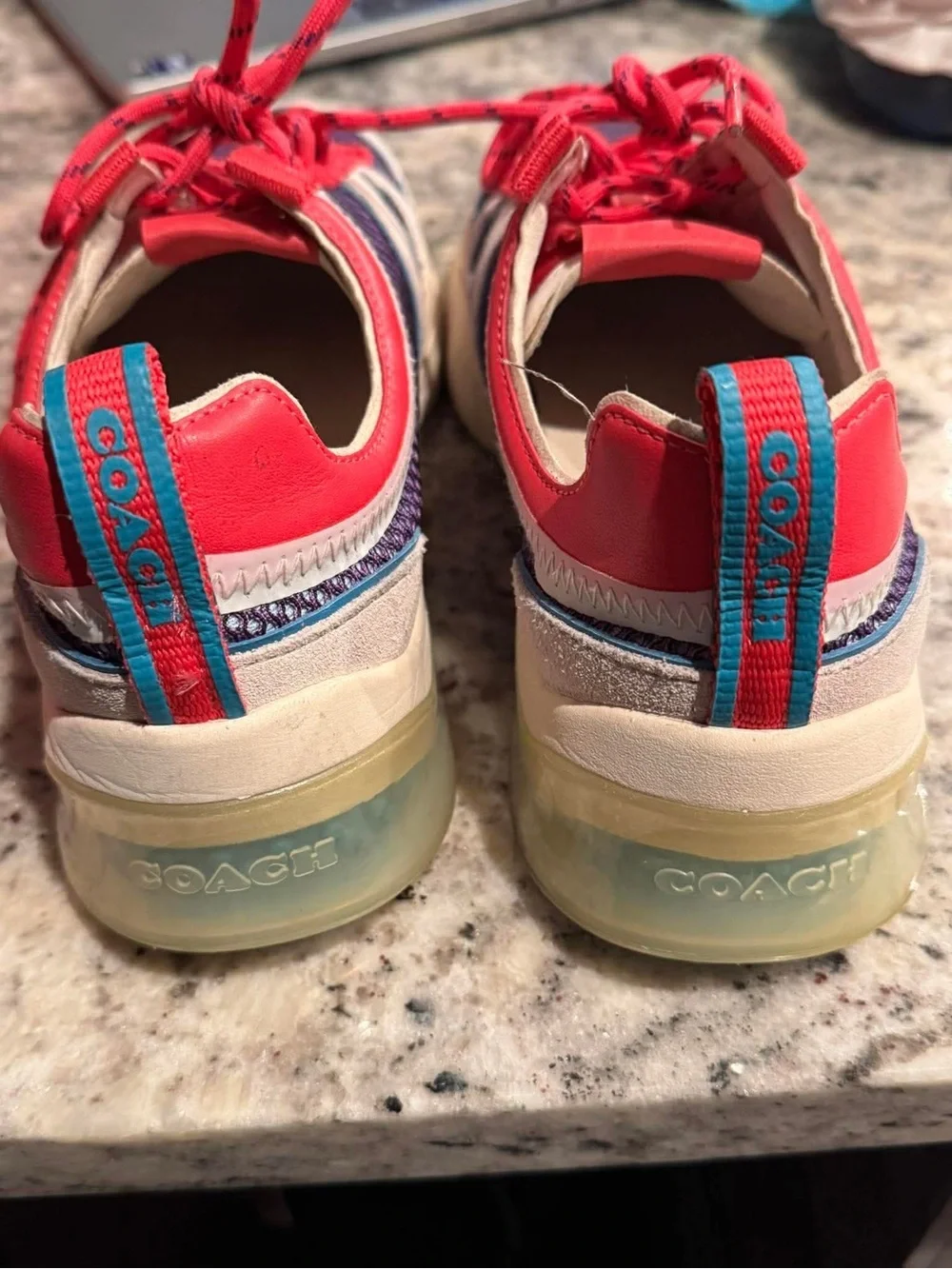 Coach Women's Multi-Colored Sneakers in Pink, Blue & Cream SIZE 10